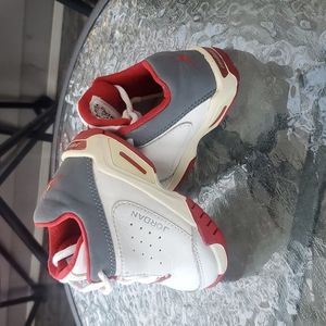 Red and white baby Jordans